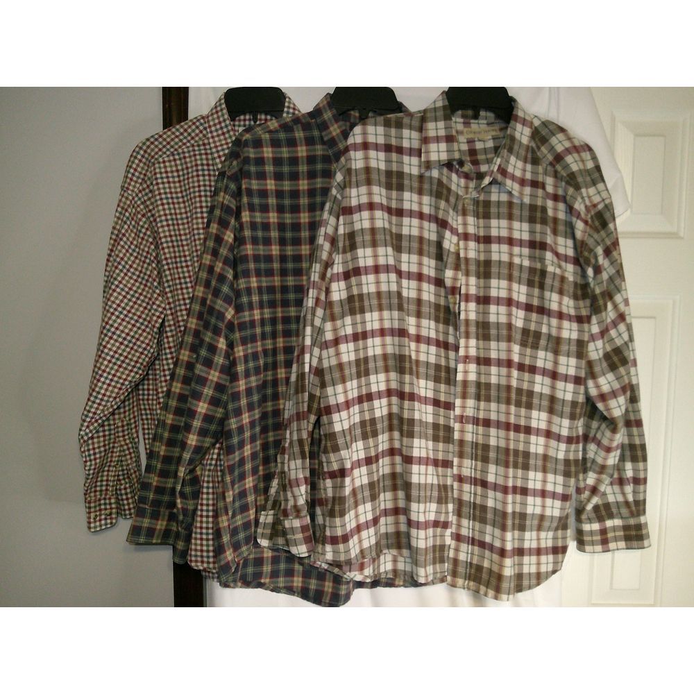 Lot of 3 Vintage Country Trader 100% Cotton Plaid‎ Button-Down Shirts XL